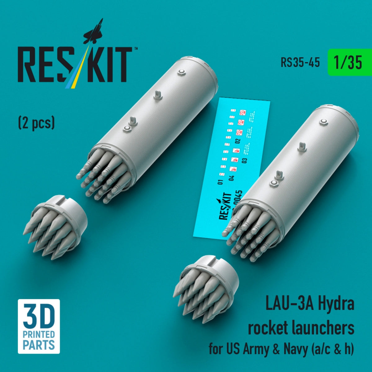 RESKIT RS35-0045 LAU-3A Hydra rocket launchers for US Army & Navy (a/c & h) (2pcs) (3D Printed) 1/35