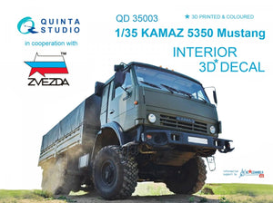 Intérieur imprimé en 3D et coloré sur papier décalcomanie pour la famille KAMAZ 5350 Mustang de Quinta Studio QD35003 (pour les kits Zvezda) à l&amp;#39;échelle 1/35