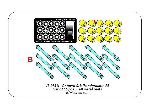 Aber 16058A Zestaw niemieckich ręcznych granatów - metalowe części x15 szt. 1/16 – Bild 2