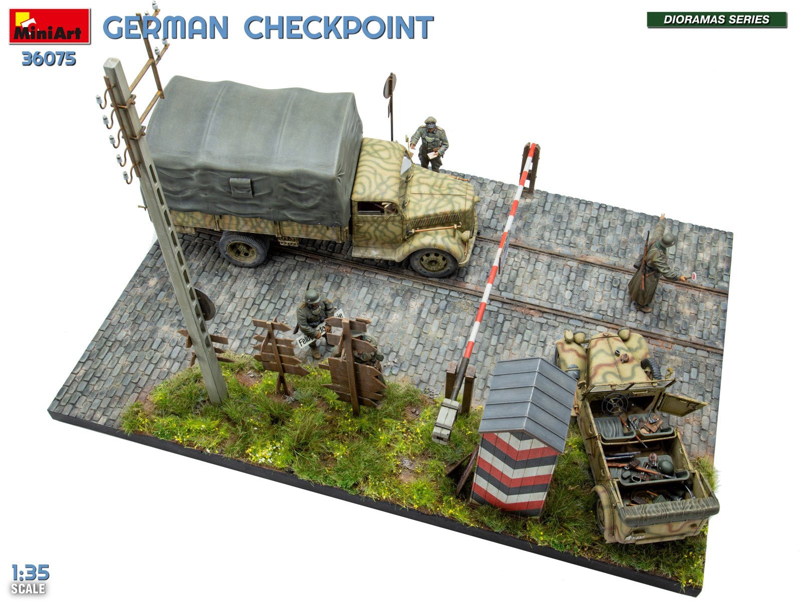 MiniArt 36075 German Checkpoint. 3t Cargo Truck 3,6-36S &amp;amp; Kfz.1 Type 170VK w/ Feldgendarmerie. Big Set 1/35 – immagine 8