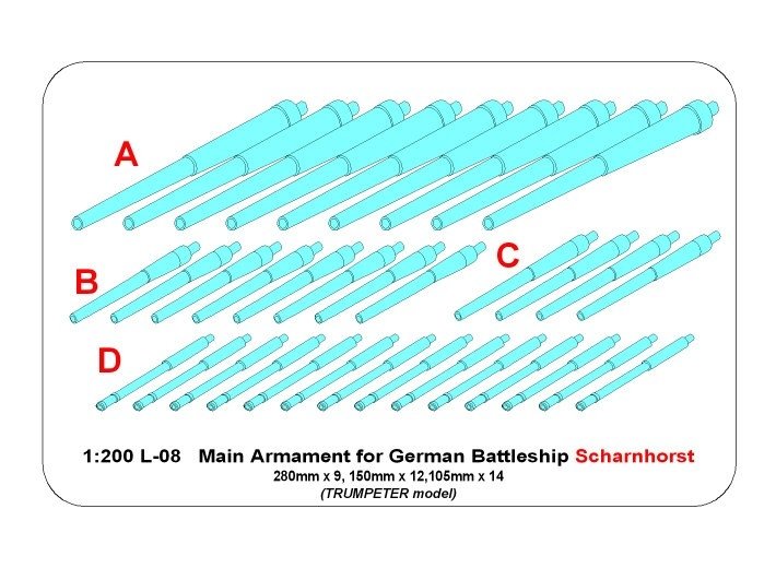 Aber 200L-08 Coffret de canons pour cuirassé Scharnhorst 280mmx9 1/200 – image 10