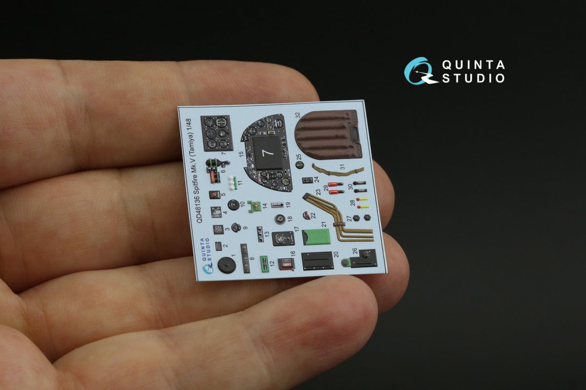 Quinta Studio QD48136 Spitfire Mk.V 3D-Printed &amp;amp; coloured Interior on decal paper (Tamiya) 1/48 – immagine 4