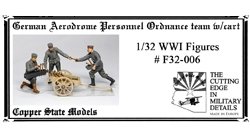 Copper State Models F32-006 German aerodrome personnel ordnance team with cart 1/32