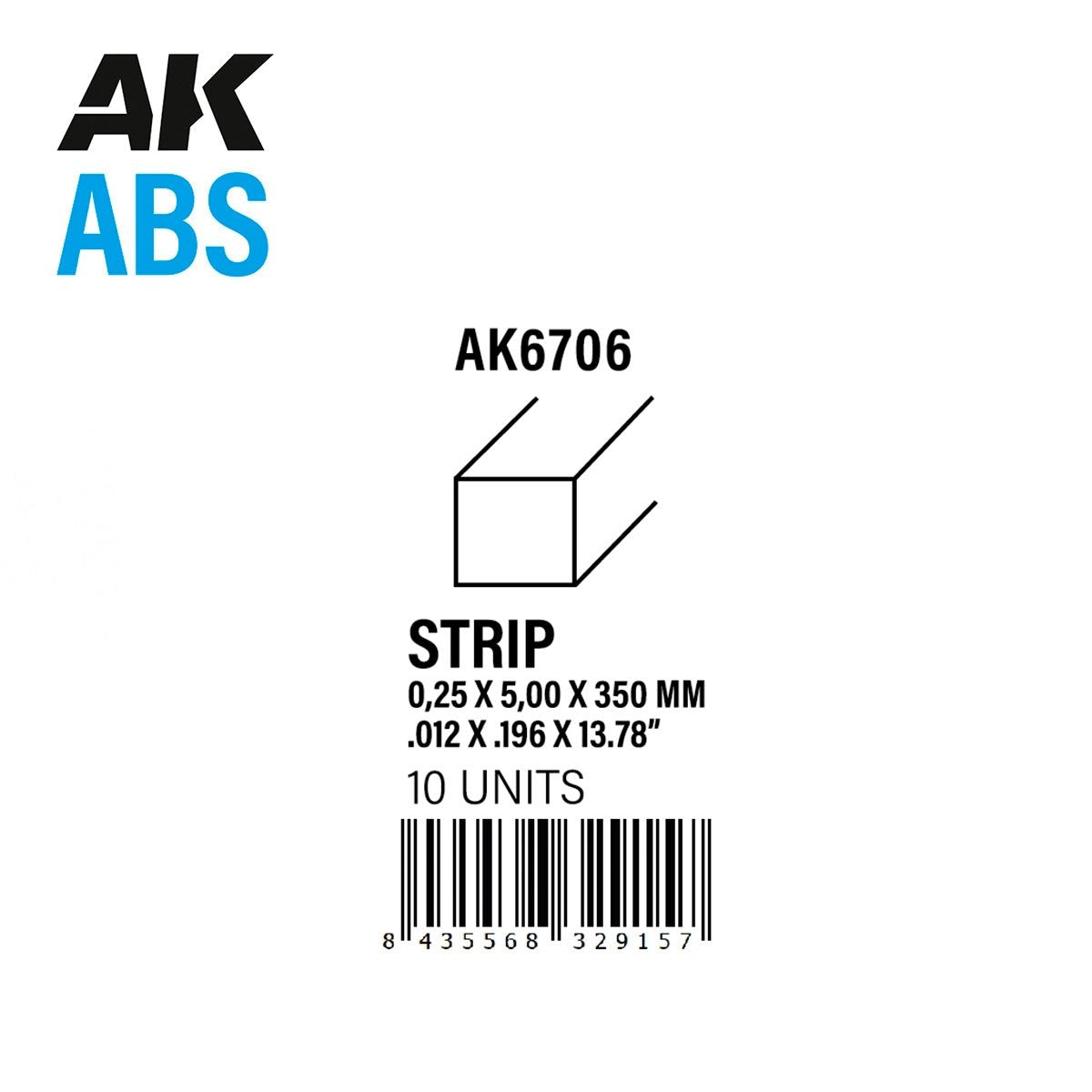 AK Interactive AK6706 STRIPS 0.25 X 5.00 X 350MM – ABS STRIP – 10 UNITS PER BAG – immagine 2