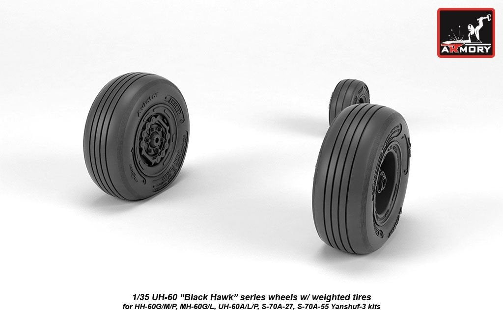 Armory Models AW35303 UH-60 Black Hawk wheels w/ weighted tires 1/35 – immagine 4