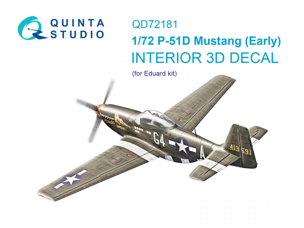 Quinta Studio QD72181 P-51D Mustang Early 3D-Printed &amp;amp; coloured Interior on decal paper (Eduard) 1/72