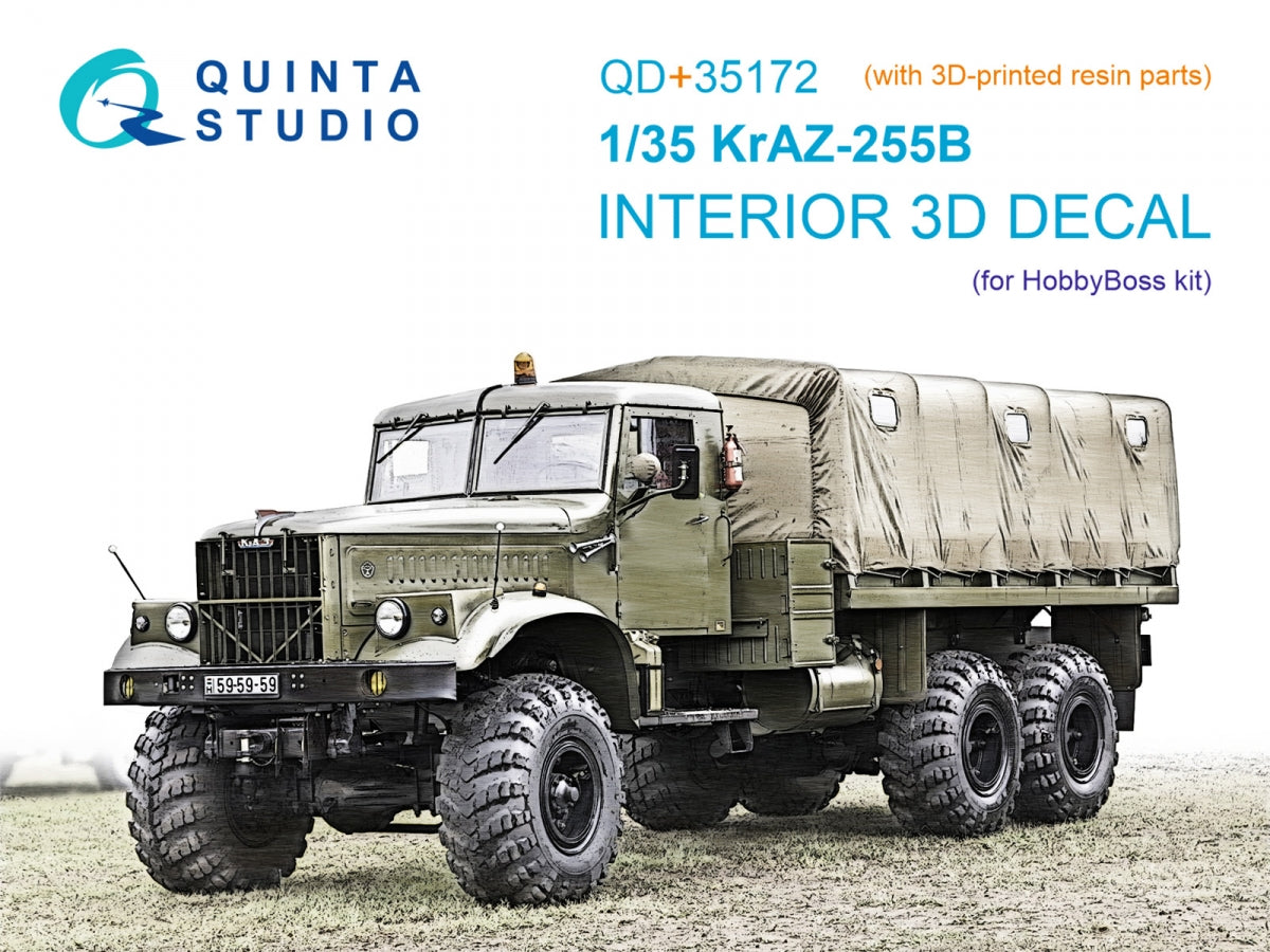 Quinta Studio QD+35172 KrAZ-255B 3D-Printed &amp; coloured Interior on decal paper (HobbyBoss) (with 3D-printed resin parts) 1/35