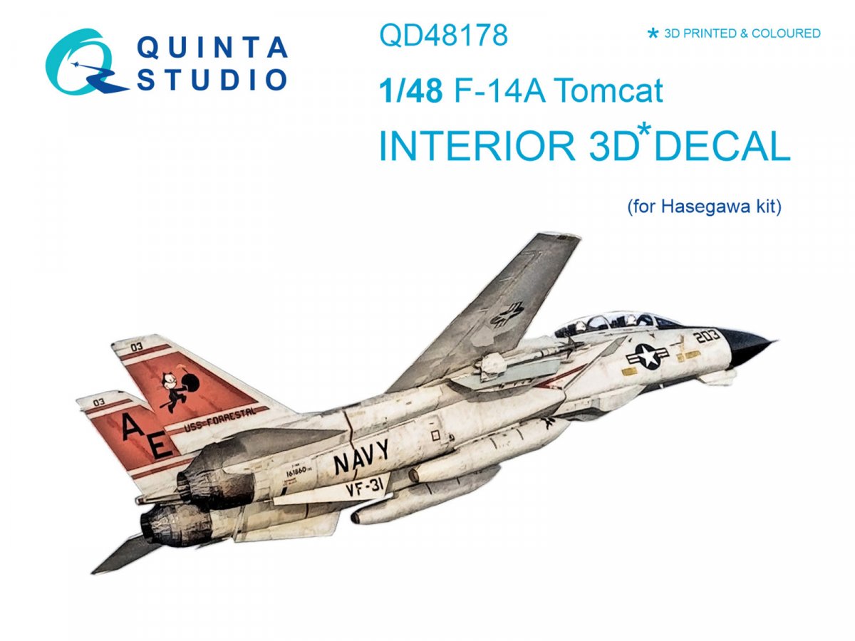 Intérieur imprimé en 3D et coloré sur papier décalcomanie Quinta Studio QD48178 F-14A (pour maquette Hasegawa) 1/48