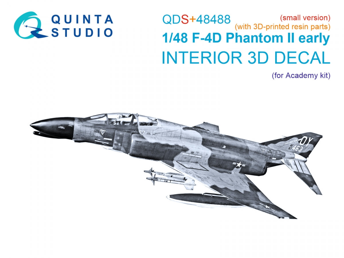 Quinta Studio QDS+48488 F-4D Phantom II (première version) - Intérieur imprimé en 3D et coloré sur papier décalcomanie (Academy) (Petite version) (avec pièces en résine imprimées en 3D) 1/48