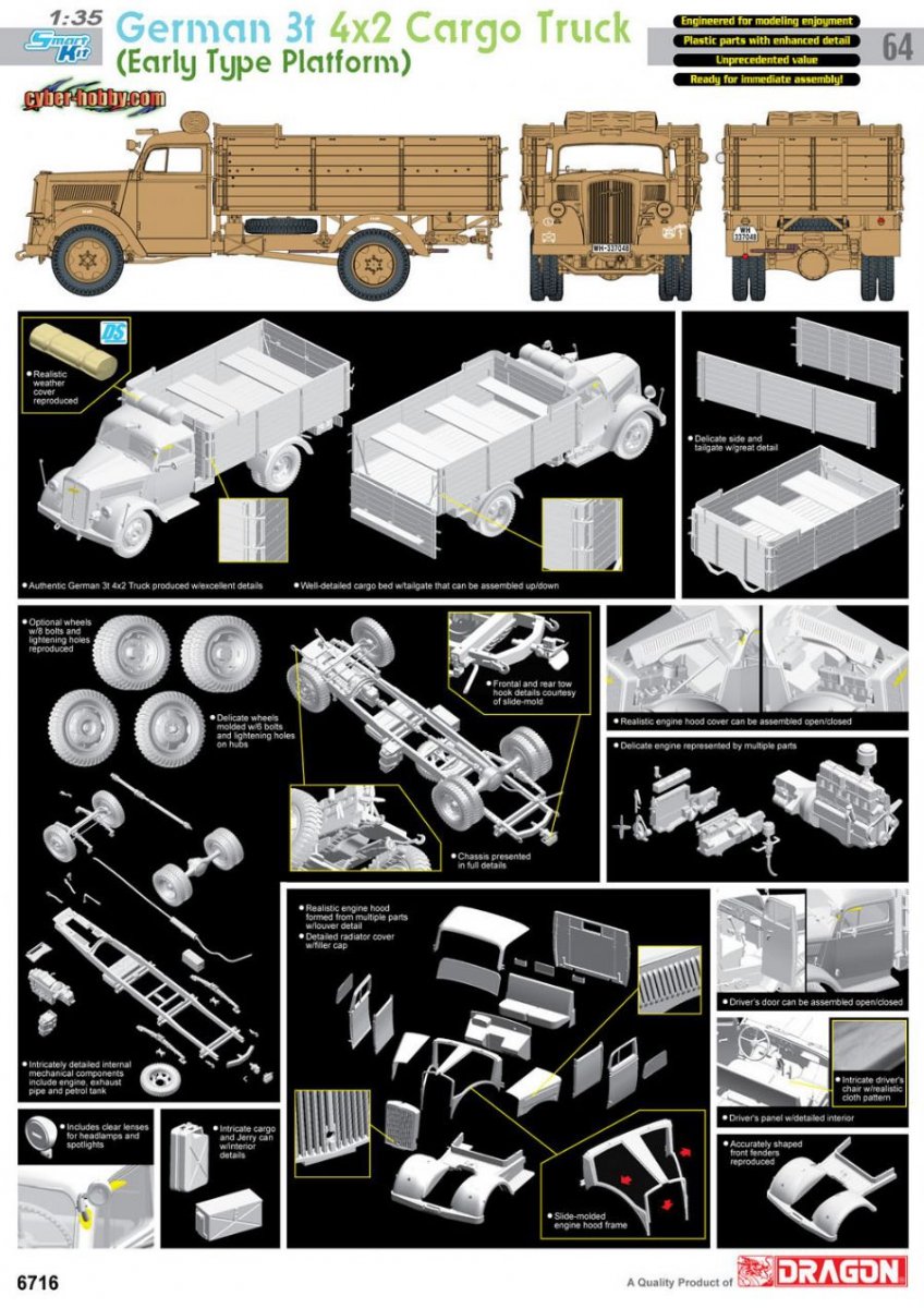 Cyber Hobby 6716 German 3t 4x2 Cargo Truck (Early Type Platform) 1/35 – zdjęcie 2