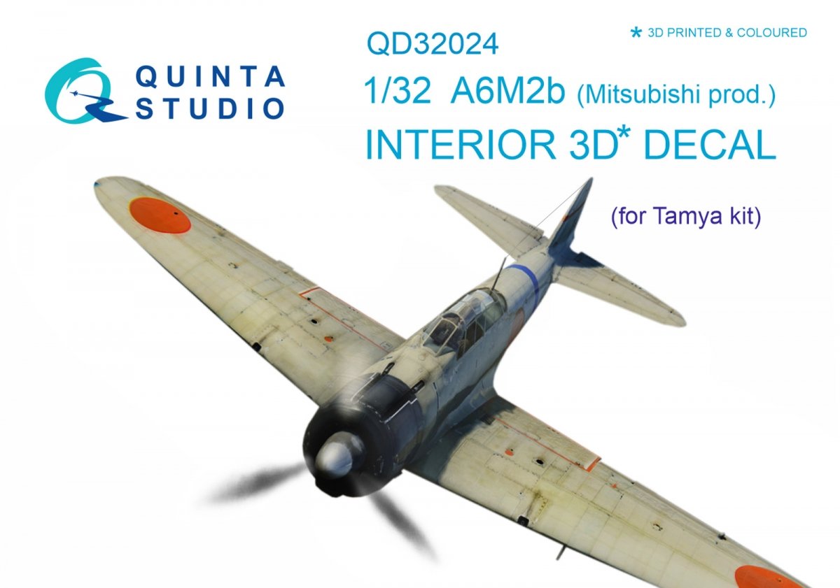 Quinta Studio QD32024 A6M2b (Mitsubishi prod.) 3D-Printed &amp;amp; colored Interior on decal paper (for Tamiya kit) 1/32