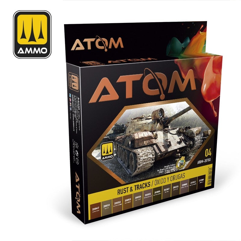 AMMO de Mig Jimenez ATOM 20703 Rust &amp;amp; Tracks Set 12 x 20 ml
