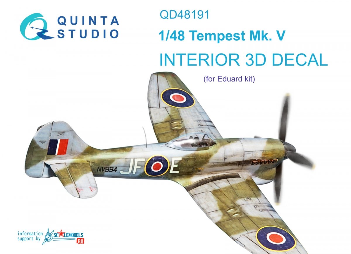 Quinta Studio QD48191 Tempest Mk.V 3D-Printed &amp; colored Interior on decal paper (Eduard) 1/48