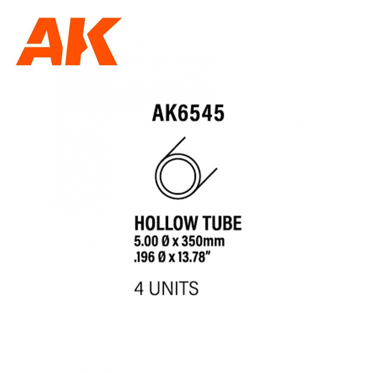 AK Interactive AK6545 TUBE CREUX 5,00 DIAMÈTRE X 350MM – TUBE CREUX EN STYRÈNE – (4 UNITÉS)