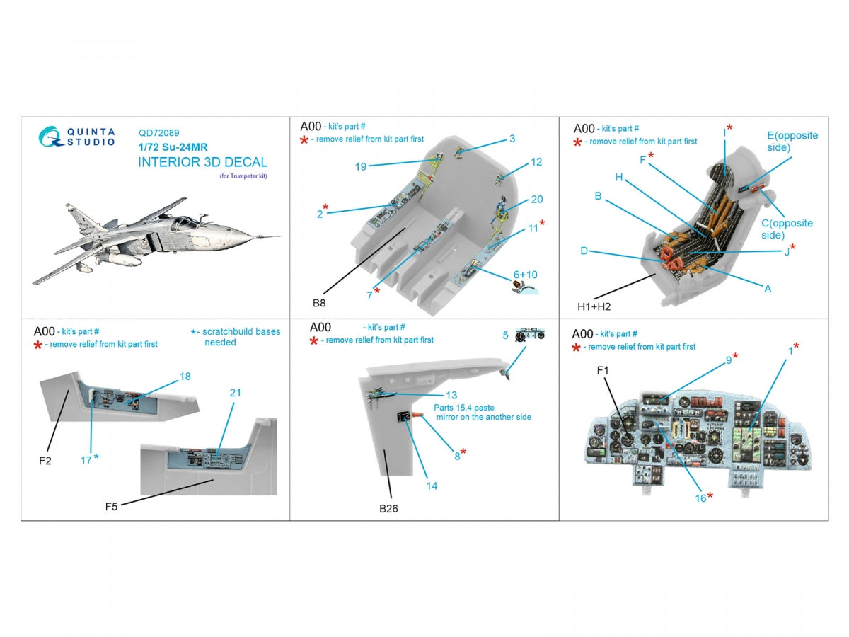 Intérieur imprimé en 3D et coloré sur papier décalcomanie Quinta Studio QD72089 Su-24MR (Trumpeter) 1/72  – image 2