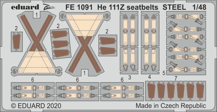 Ceintures de sécurité Eduard FE1091 He 111Z en acier, échelle 1/48 ICM