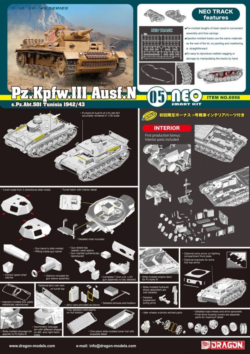 Dragon 6956 Pz.Kpfw.III Ausf.N s.Pz.Abt.501 Tunisia 1942/43 1/35 – Bild 2