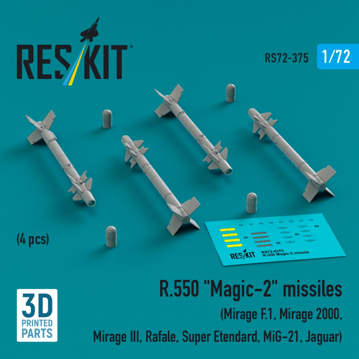 RESKIT RS72-0375 R.550 "Magic-2" missiles (4 pcs) (3D Printed) 1/72