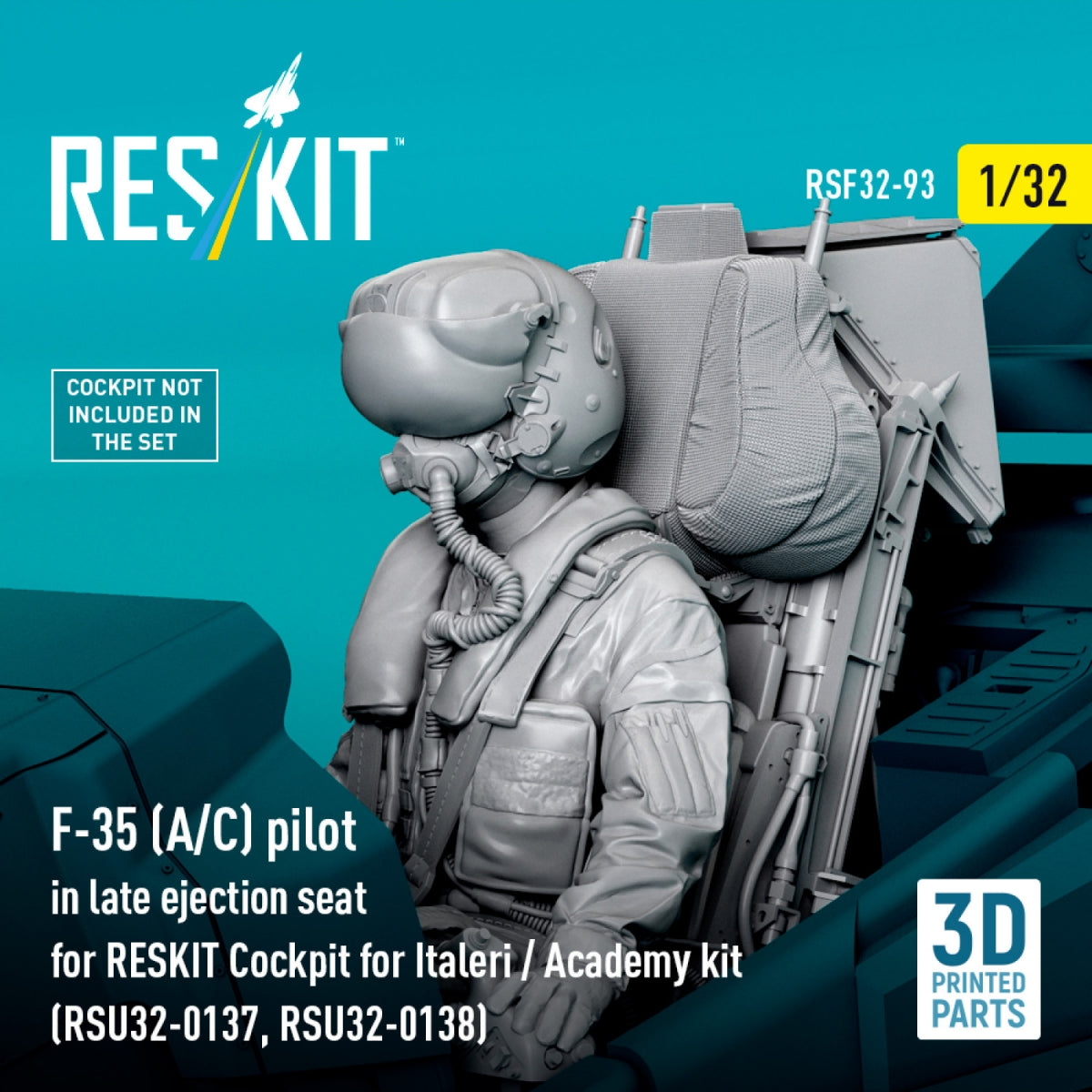 RESKIT RSF32-0093 F-35 (A/C) pilot in late ejection seat for RESKIT Cockpit for Italeri / Academy kit (RSU32-0137, RSU32-0138) (3D Printed) 1/32