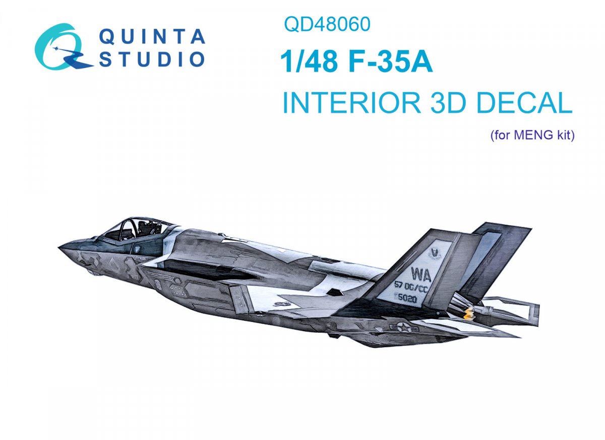 Quinta Studio QD48060 F-35A 3D-Printed &amp;amp; coloured Interior on decal paper (Meng) 1/48