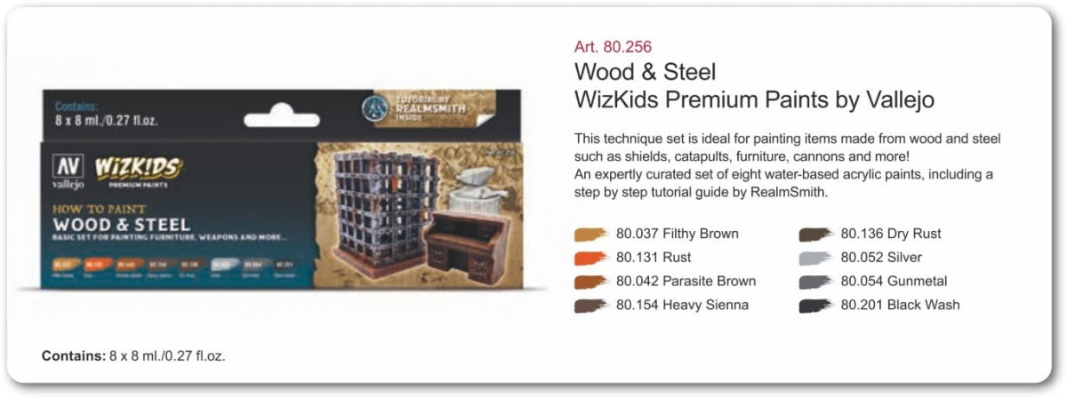 Vallejo 80256 Wizkids Wood &amp;amp; Steel Set 8x8ml – imagen 2