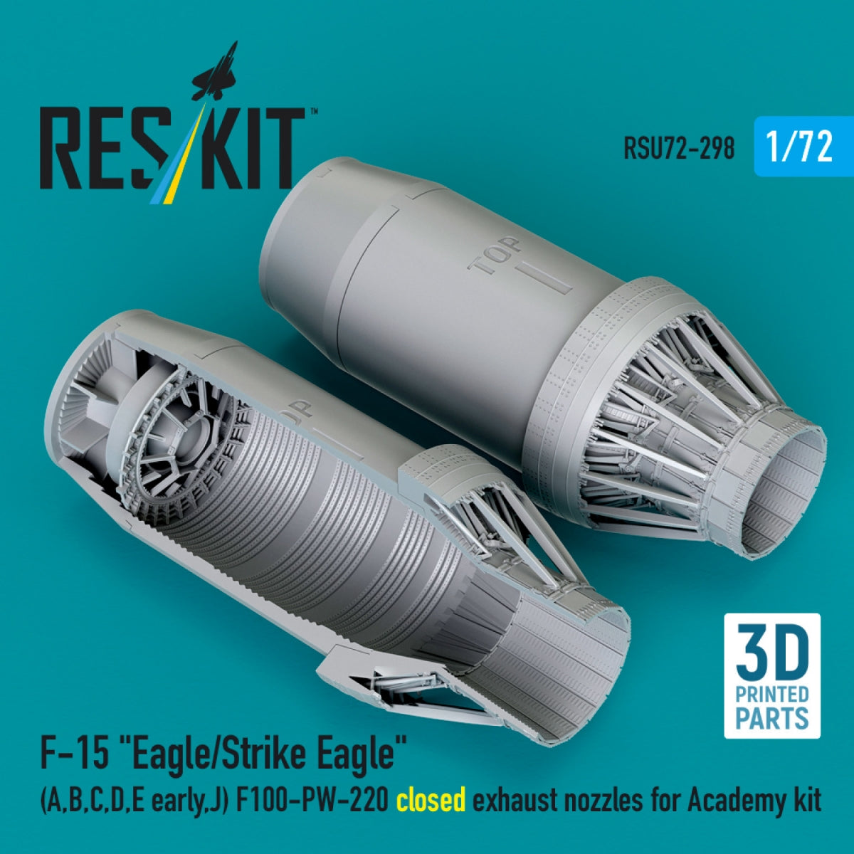 RESKIT RSU72-0298 F‑15 "Eagle/Strike Eagle" (A, B, C, D, E early, J) F100-PW-220 closed exhaust nozzles for Academy kit (3D Printed) 1/72
