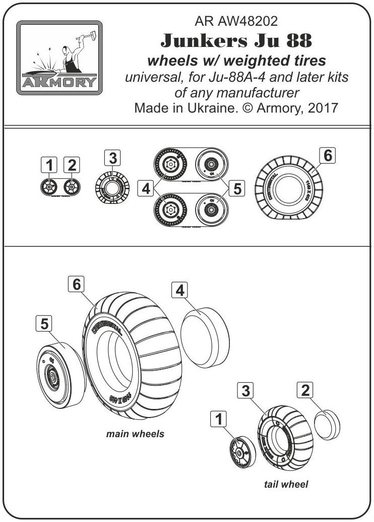 Armory Models AW48202 Junkers Ju 88 late wheels w/ weighted tires 1/48 – immagine 6