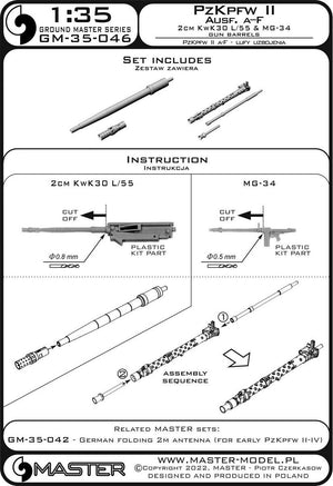 Master GM-35-046 PzKpfw II Ausf. a–F - 2cm KwK30 L/55 &amp;amp; MG-34 gun barrels (for IBG, Dragon and other kits) 1/35 – image 11