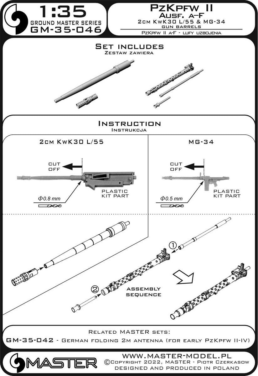 Master GM-35-046 PzKpfw II Ausf. a–F - 2cm KwK30 L/55 &amp;amp; MG-34 gun barrels (for IBG, Dragon and other kits) 1/35 – image 11