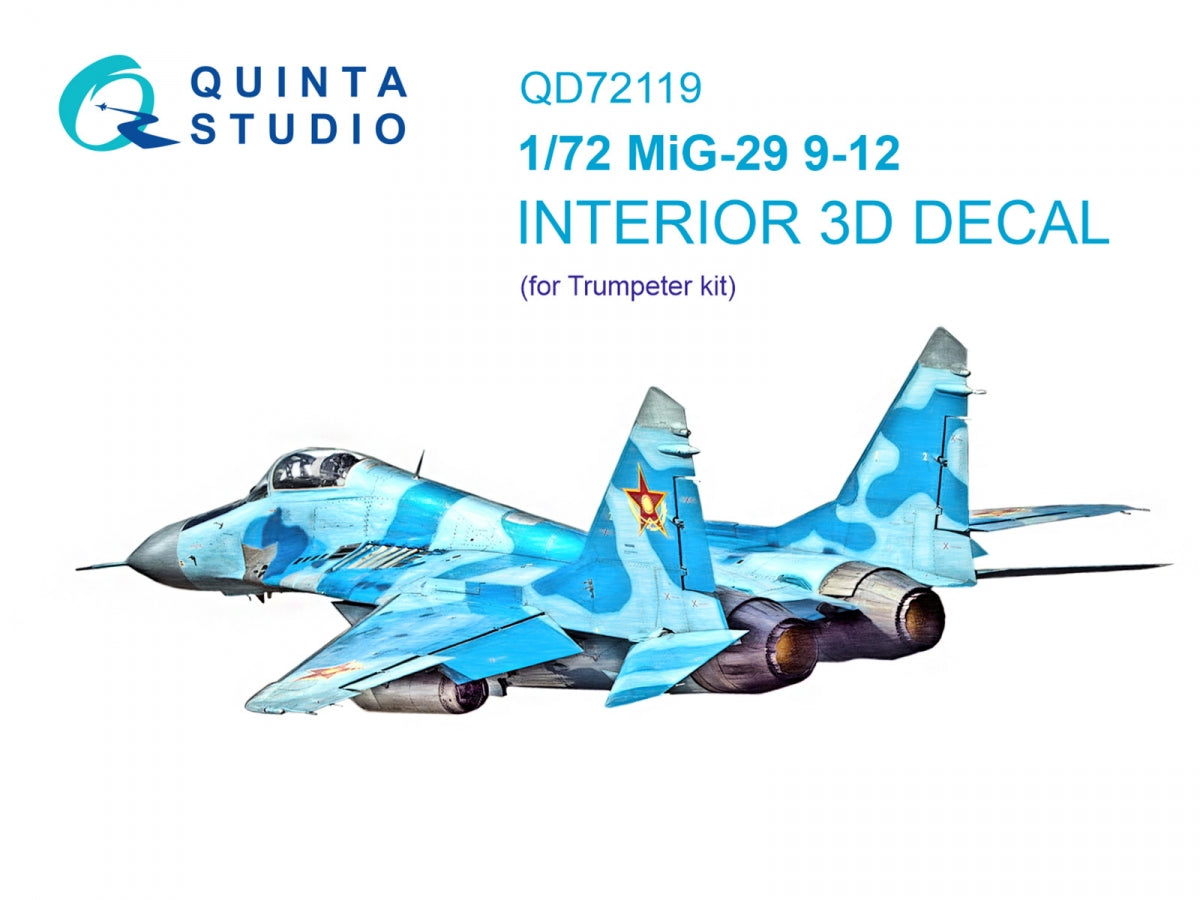 Quinta Studio QD72119 MiG-29 9-12 3D-Printed colored Interior on decal paper (Trumpeter) 1/72