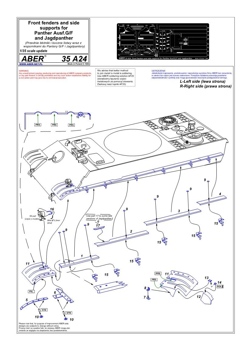 Aber 35A024 Przednie błotniki oraz boczne listwy do Panther, Ausf.G i Jagdpanther 1/35 – immagine 4
