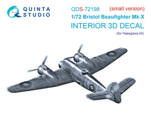 Quinta Studio QDS-72198 Bristol Beaufighter Mk.X 3D-Printed &amp;amp; coloured Interior on decal paper (Hasegawa) (small version) 1/72