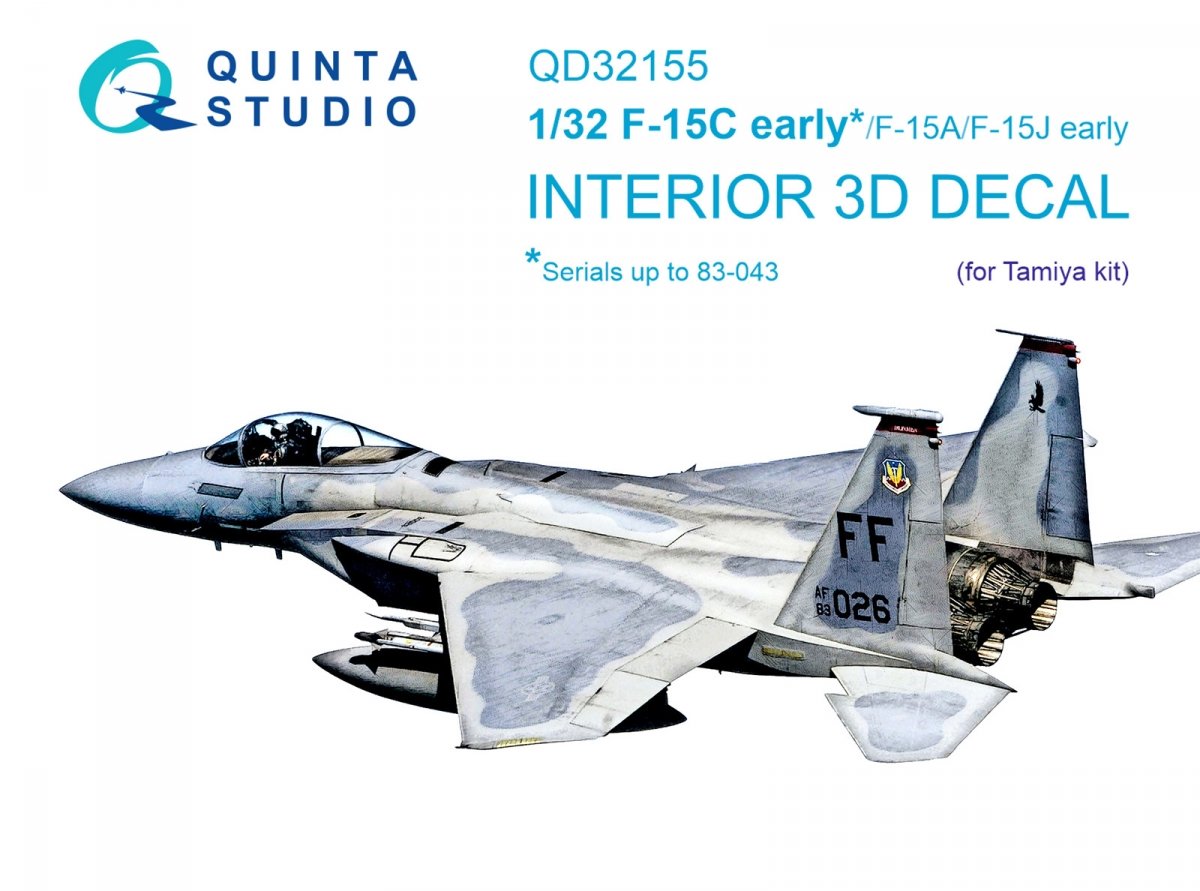 Quinta Studio QD32155 F-15C Early/F-15A/F-15J early 3D-Printed &amp; colored Interior on decal paper (Tamiya) 1/32