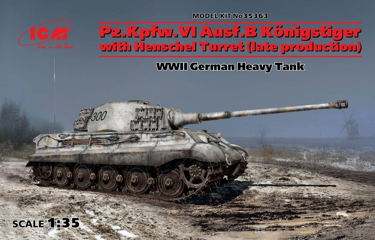 ICM 35363 Char lourd allemand de la Seconde Guerre mondiale Pz.Kpfw.VI Ausf. B Königstiger avec tourelle Henschel (production tardive) 1/35