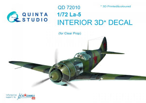 Quinta Studio QD72010 La-5 3D-Printed &amp;amp; coloured Interior on decal paper (for ClearProp kit) 1/72