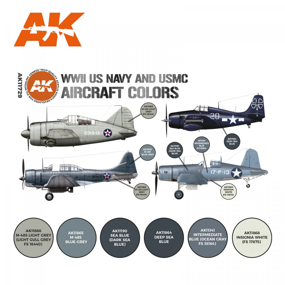 AK Interactive AK11729 WWII US NAVY &amp;amp; USMC AIRCRAFT COLORS 6x17 ml – zdjęcie 2