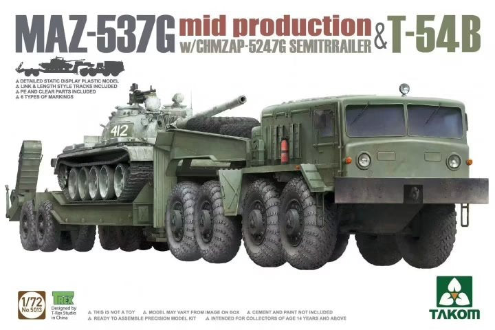 Takom 5013 MAZ-537G mid production with CHMZAP-5247G Semitrailer &amp;amp; T-54B 1/72