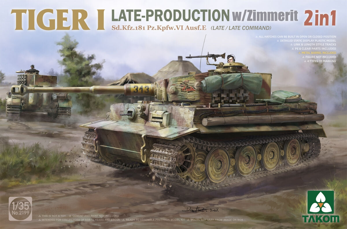 Takom 2199 Tiger I Late Production w/zimmerit Sd.Kfz. 181 Pz.Kpfw. VI Ausf. E (Late/Late Command) 1/35