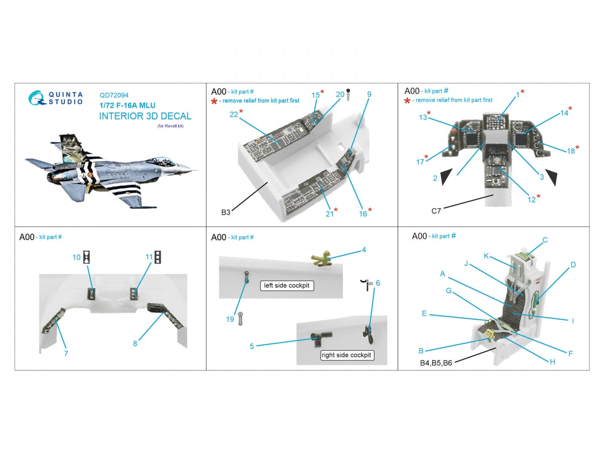 Quinta Studio QD72094 F-16A MLU 3D-Printed &amp;amp; coloured Interior on decal paper (Revell) 1/72 – imagen 12