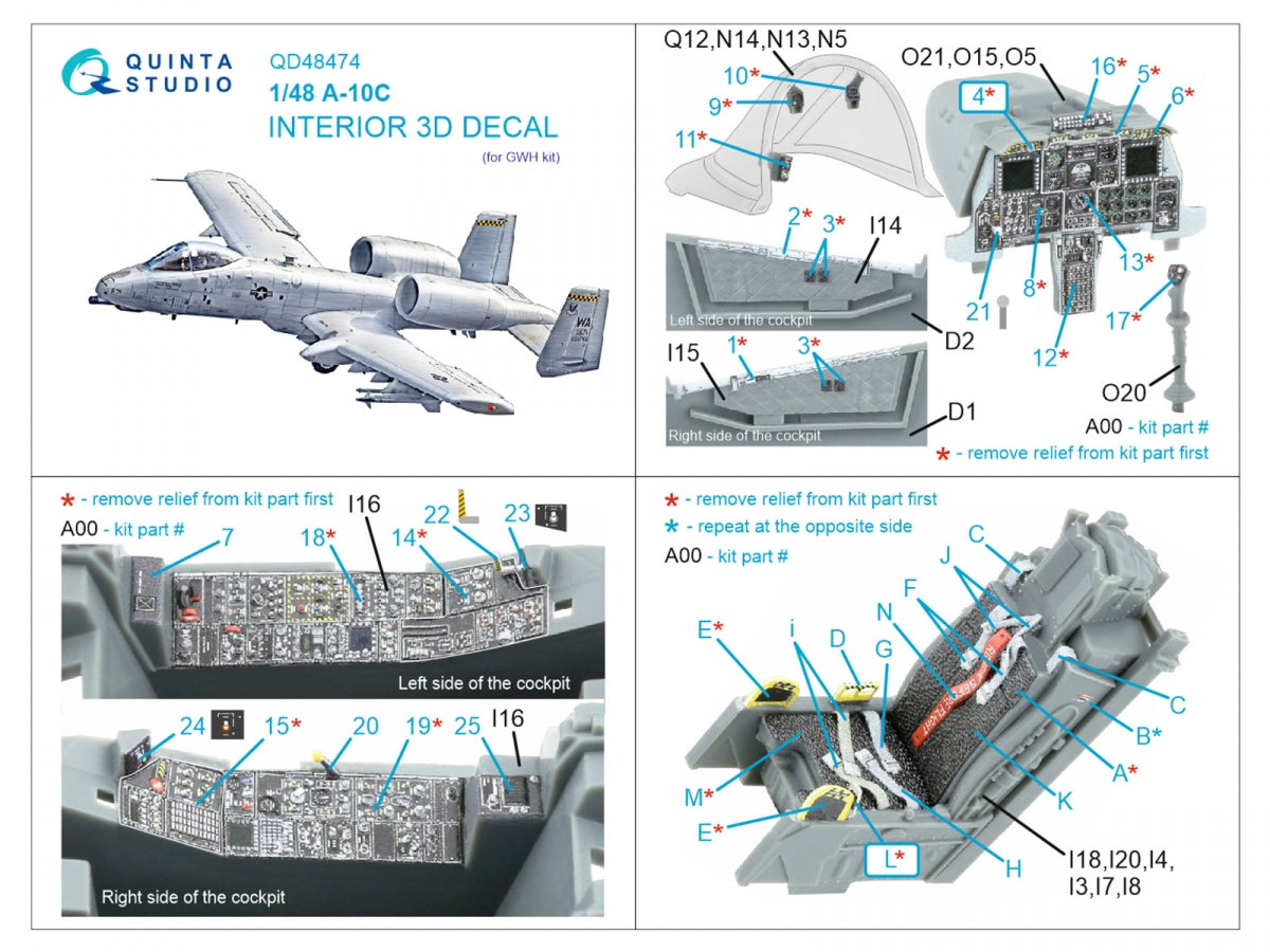 Quinta Studio QD48474 A-10C 3D-Printed coloured Interior on decal paper (GWH) 1/48 – imagen 7