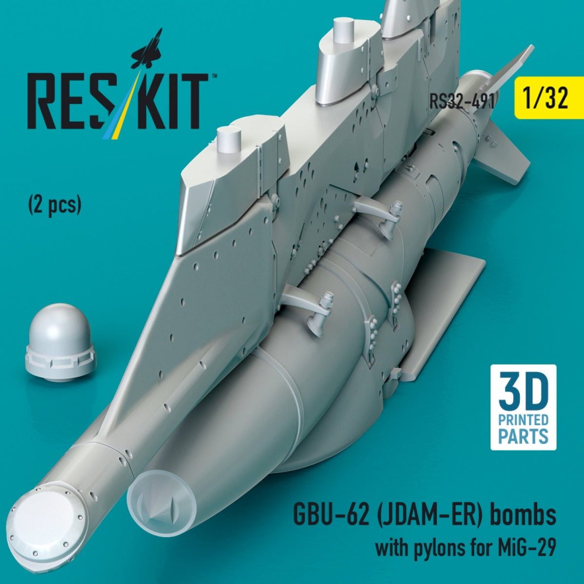 RESKIT RS32-0491 GBU-62 (JDAM-ER) bombs with pylons for MiG-29 (2 pcs) (3D Printed) 1/32 – image 2