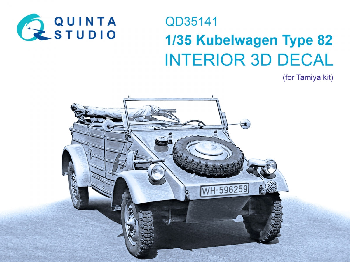 Quinta Studio QD35141 Kubelwagen Type 82 3D-Printed &amp; colored Interior on decal paper (Tamiya) 1/35