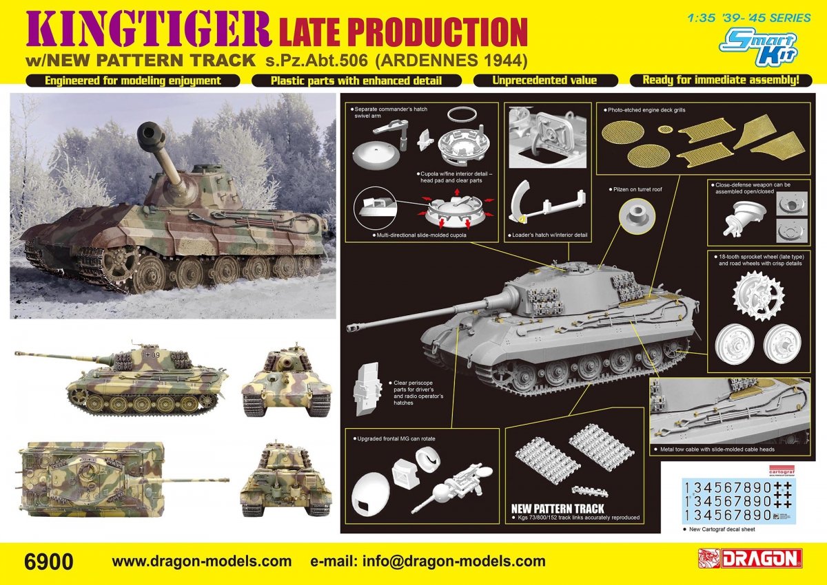 Dragon 6900 Kingtiger Late Production w/New Pattern Track s.Pz.Abt.506 Ardennes 1944 1/35