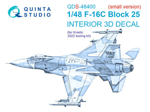 Quinta Studio QDS-48400 F-16C block 25 3D-Printed colored Interior on decal paper (Kinetic 2022 tool) (Small version) 1/48