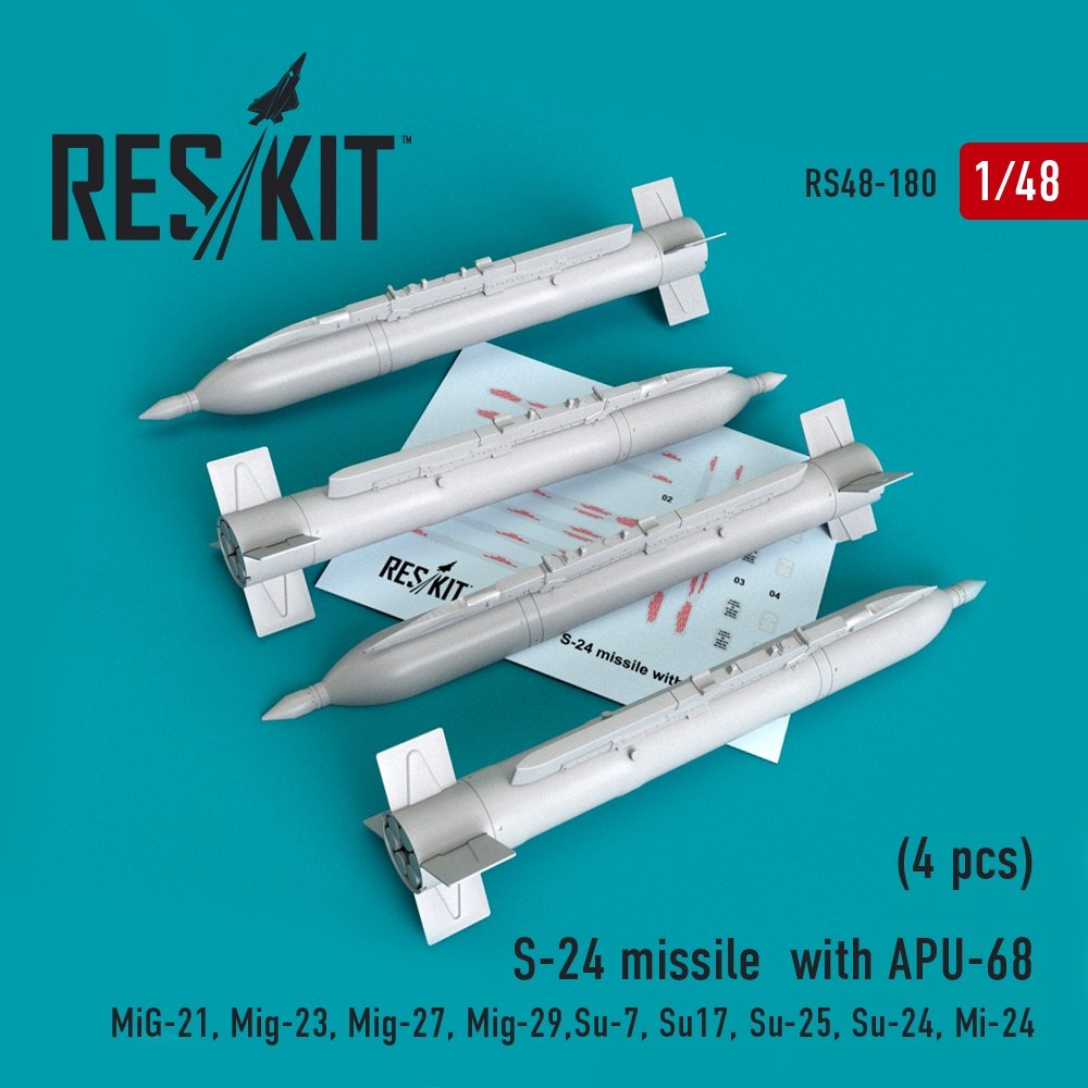 RESKIT RS48-0180 Missile S-24 avec APU-68 (4 pièces) 1/48