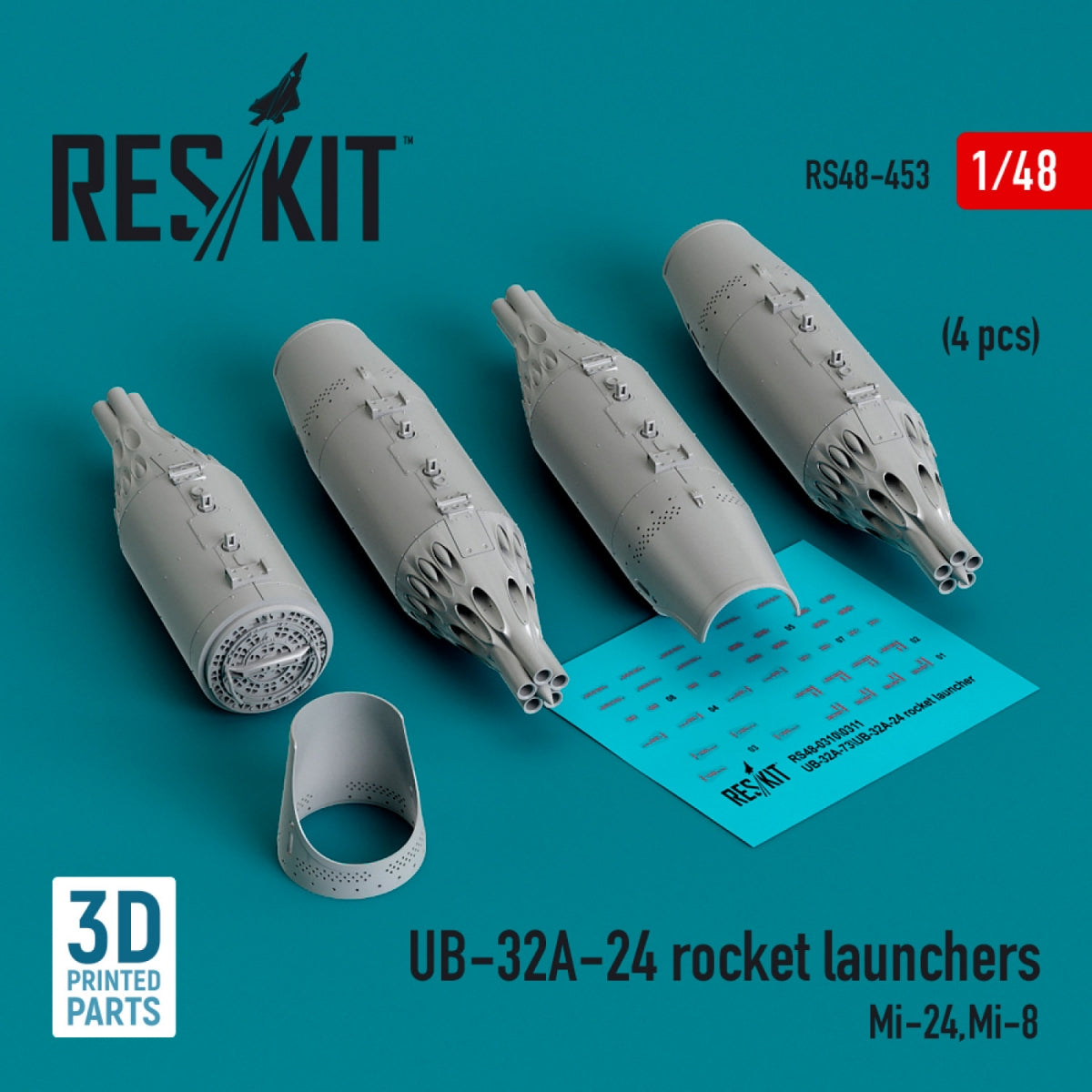 RESKIT RS48-0453 UB-32A-24 rocket launchers (4 pcs) (3D Printed) 1/48
