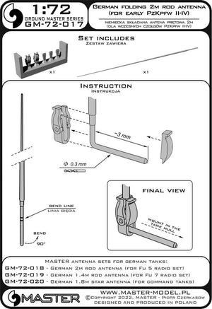 Master GM-72-017 German WWII folding 2m rod antenna (for early PzKpfw II-IV) (1pc) 1/72 – immagine 9