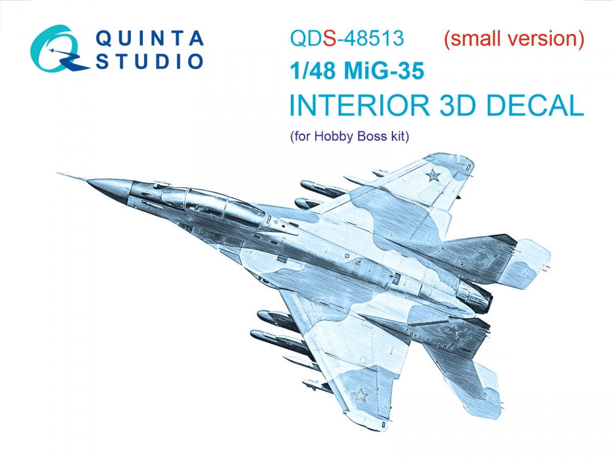 Quinta Studio QDS-48513 MiG-35 3D-Printed colored Interior on decal paper (HobbyBoss) (Small version) 1/48