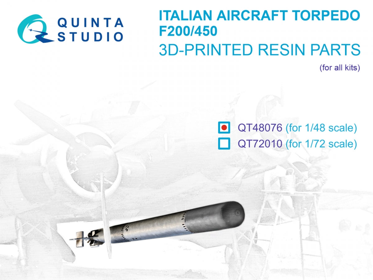 Quinta Studio QT48076 Torpille d&amp;#39;avion italienne F200-450 de la Seconde Guerre mondiale (tous les kits) 1/48