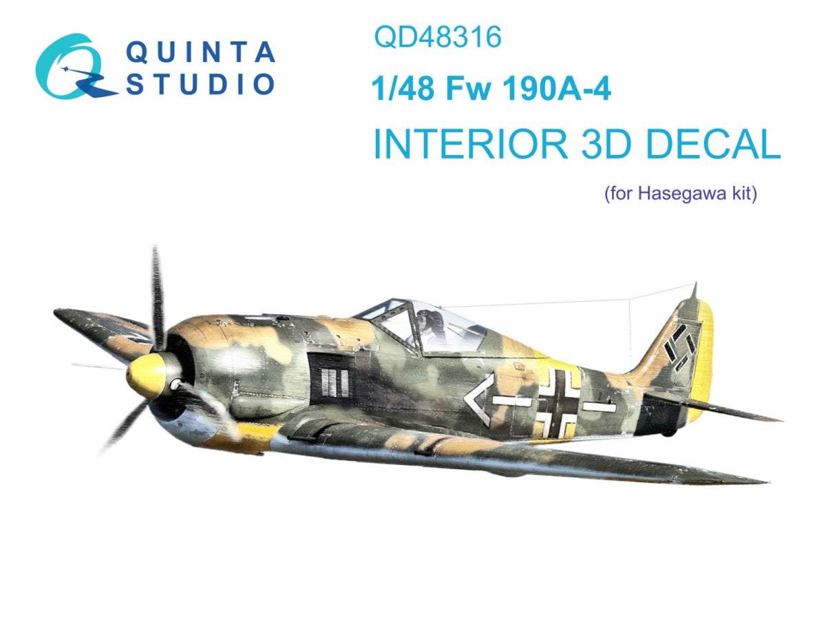 Quinta Studio QD48316 Fw 190A-4 3D-Printed &amp;amp; coloured Interior on decal paper (Hasegawa) 1/48